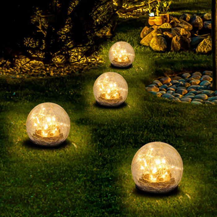 HEDAQI Solar Cracked Glass Globe Ball Light Warm White LED Garden